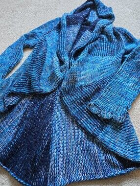 Blue Marled Chunky Knit Hooded Cardigan Sweater Size Medium